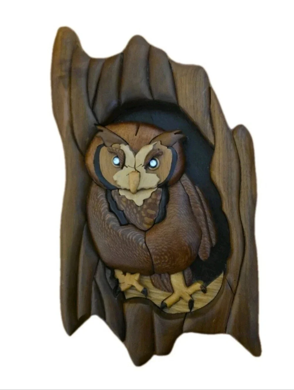 Screech Owl Intarsia Woodwork Wood Wall Art Home Decor Plaque Lodge